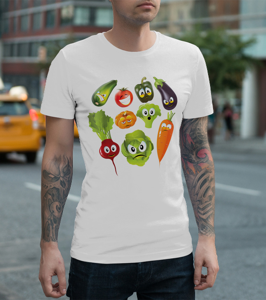 Veggie Emoji Tee Perfect for Vegan Lovers Funny Vegetable Faces T-Shirt