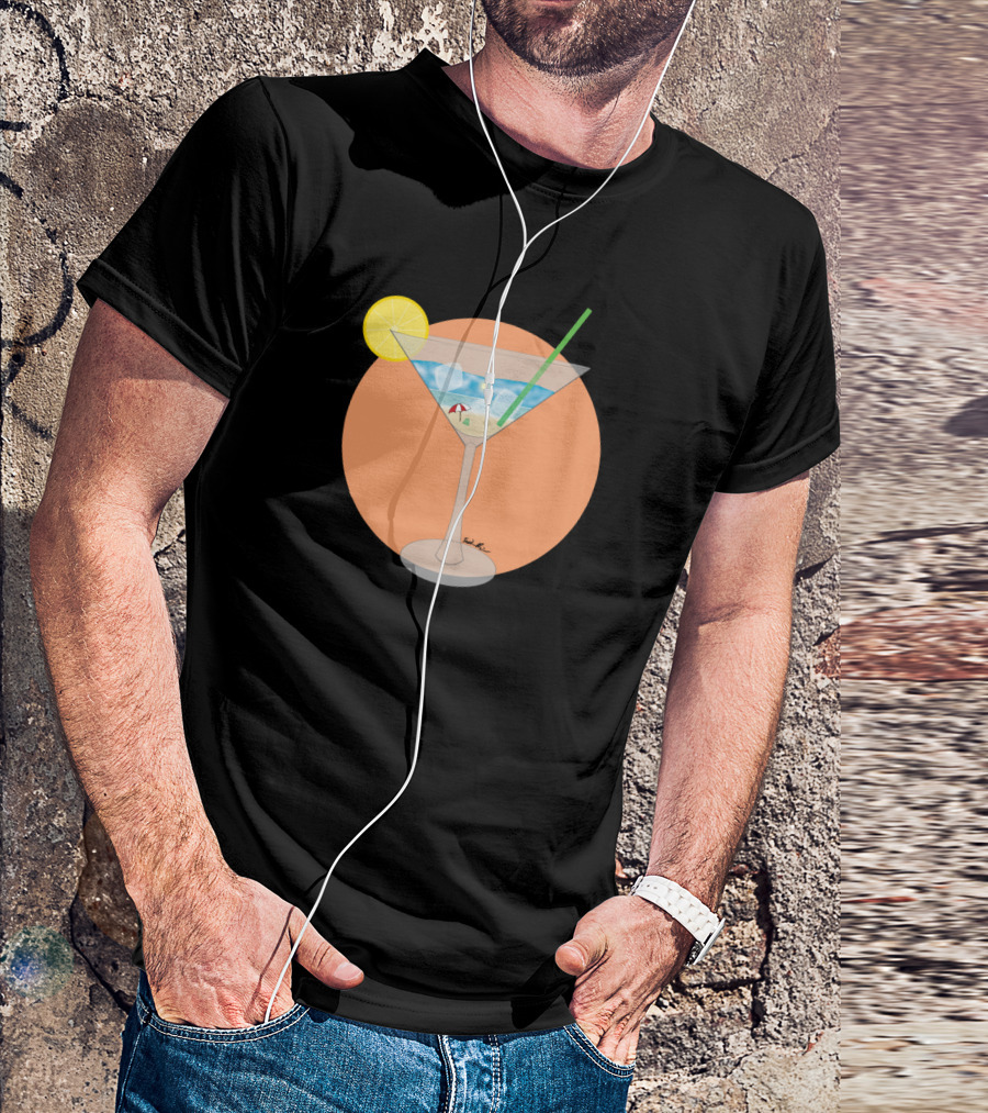 Martini Glass Beach Scene With Lemon And Umbrella T-Shirt