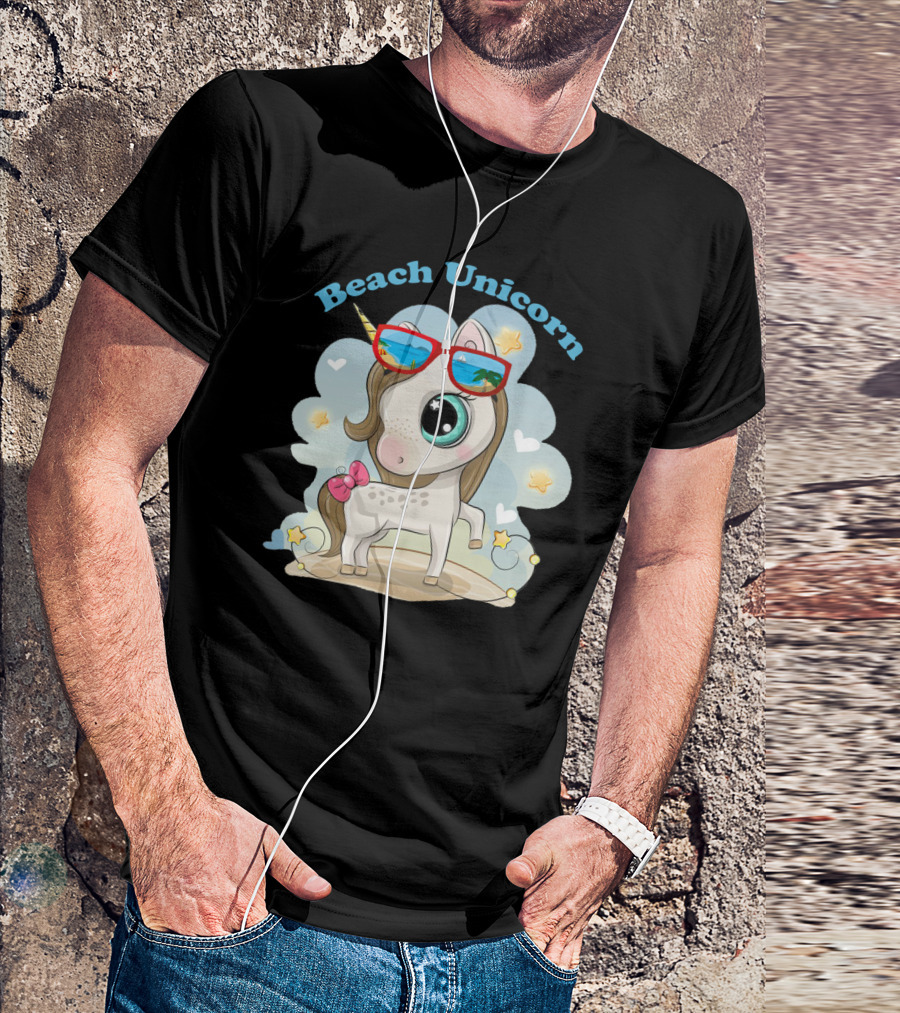 Beach Unicorn With Sunglasses And Star Accents T-Shirt
