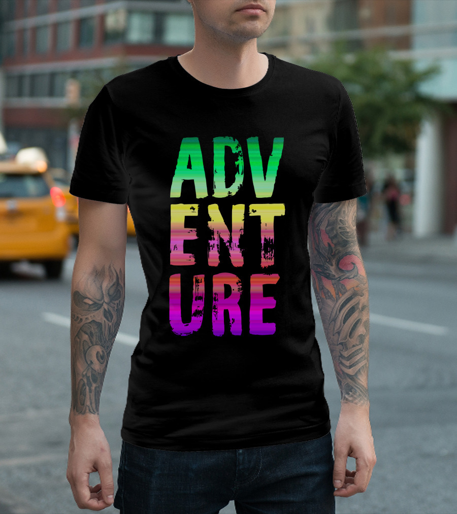 Gradient Neon Block Lettering ADV ENT URE T-Shirt