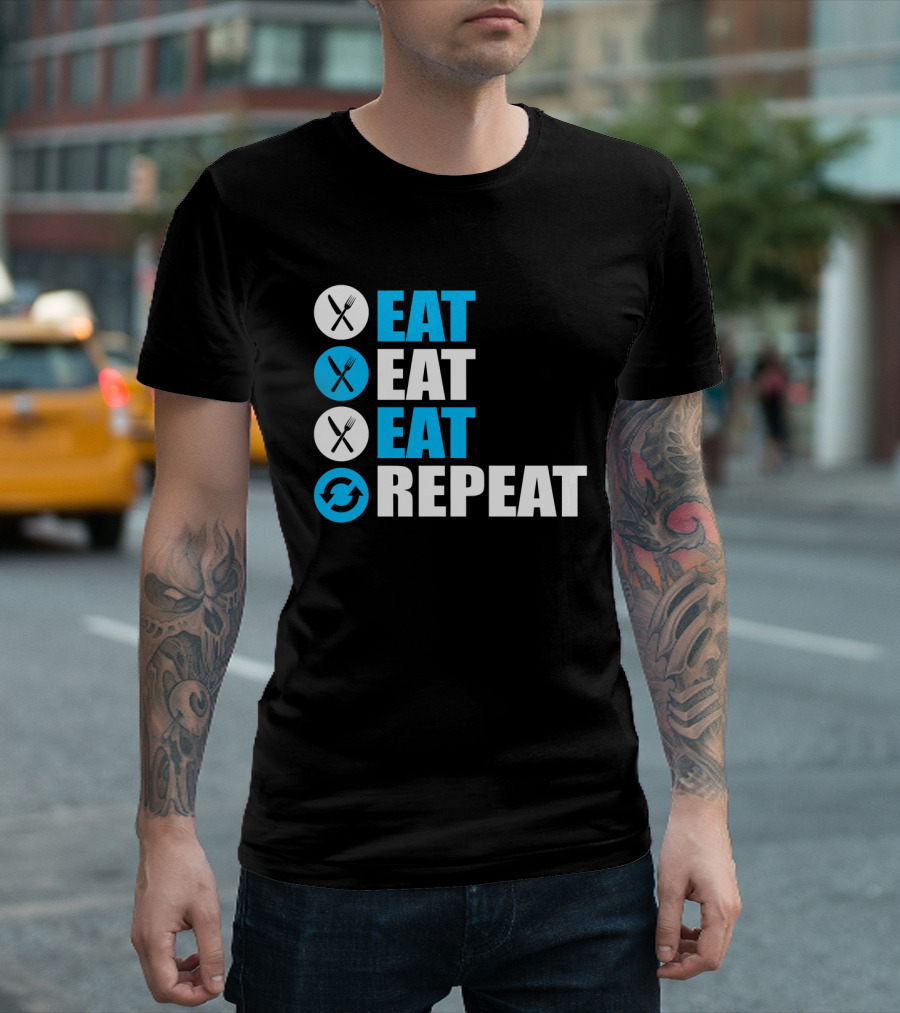 Eat Eat Eat Repeat Fork And Knife Cycle Icons T-Shirt
