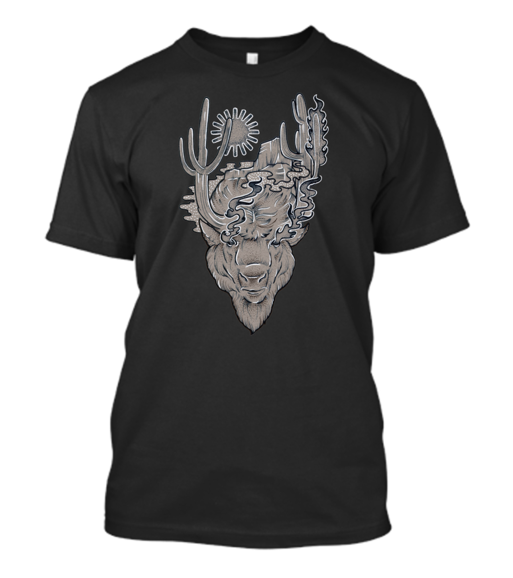 Spirit Of The Land Bison With Cactus And Sun Motif T-Shirt