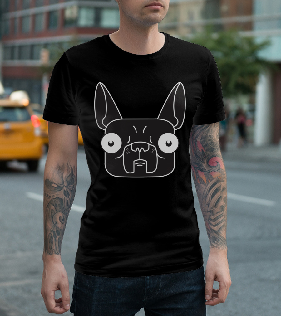Chancho Bulldog Cartoon Face with Large Eyes T-Shirt