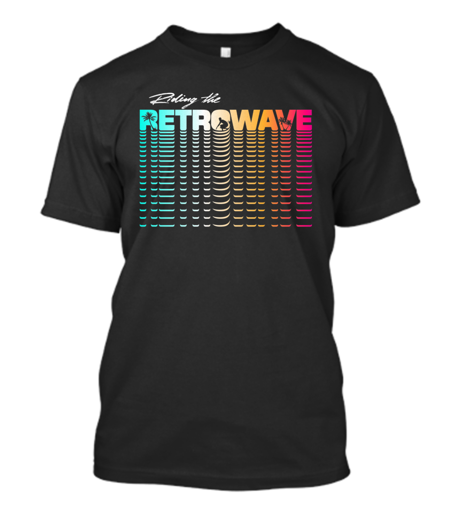 Riding The Retrowave With Vibrant Palm Trees And Sunset Gradient Elements T-Shirt