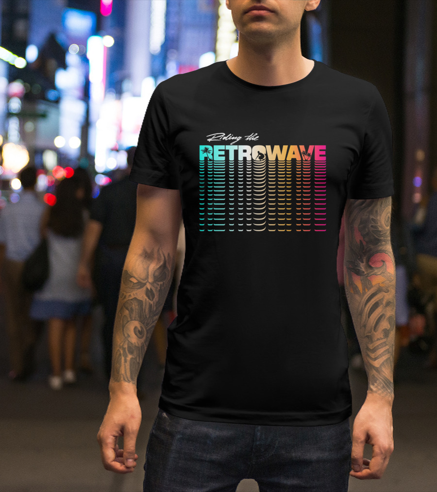 Riding The Retrowave With Vibrant Palm Trees And Sunset Gradient Elements T-Shirt