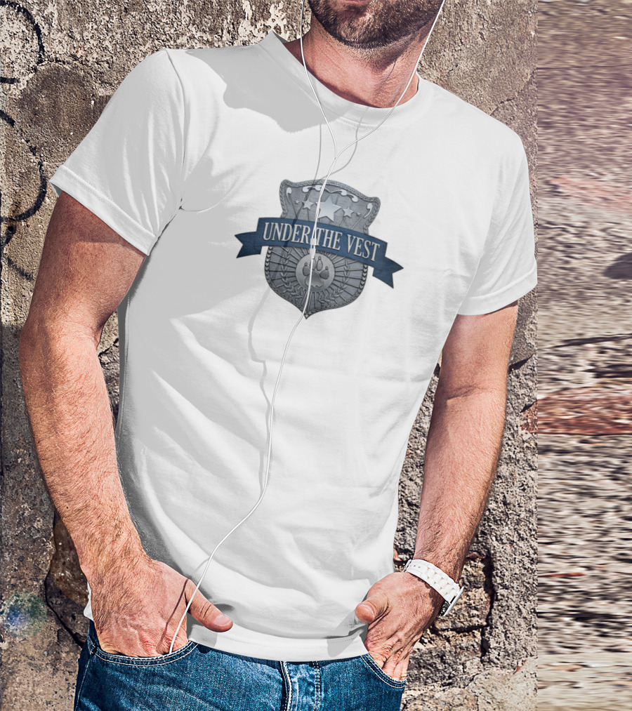 Under The Vest Badge With Stars And Paw Print Emblem T-Shirt