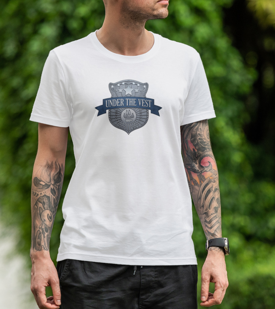 Under The Vest Badge With Stars And Paw Print Emblem T-Shirt