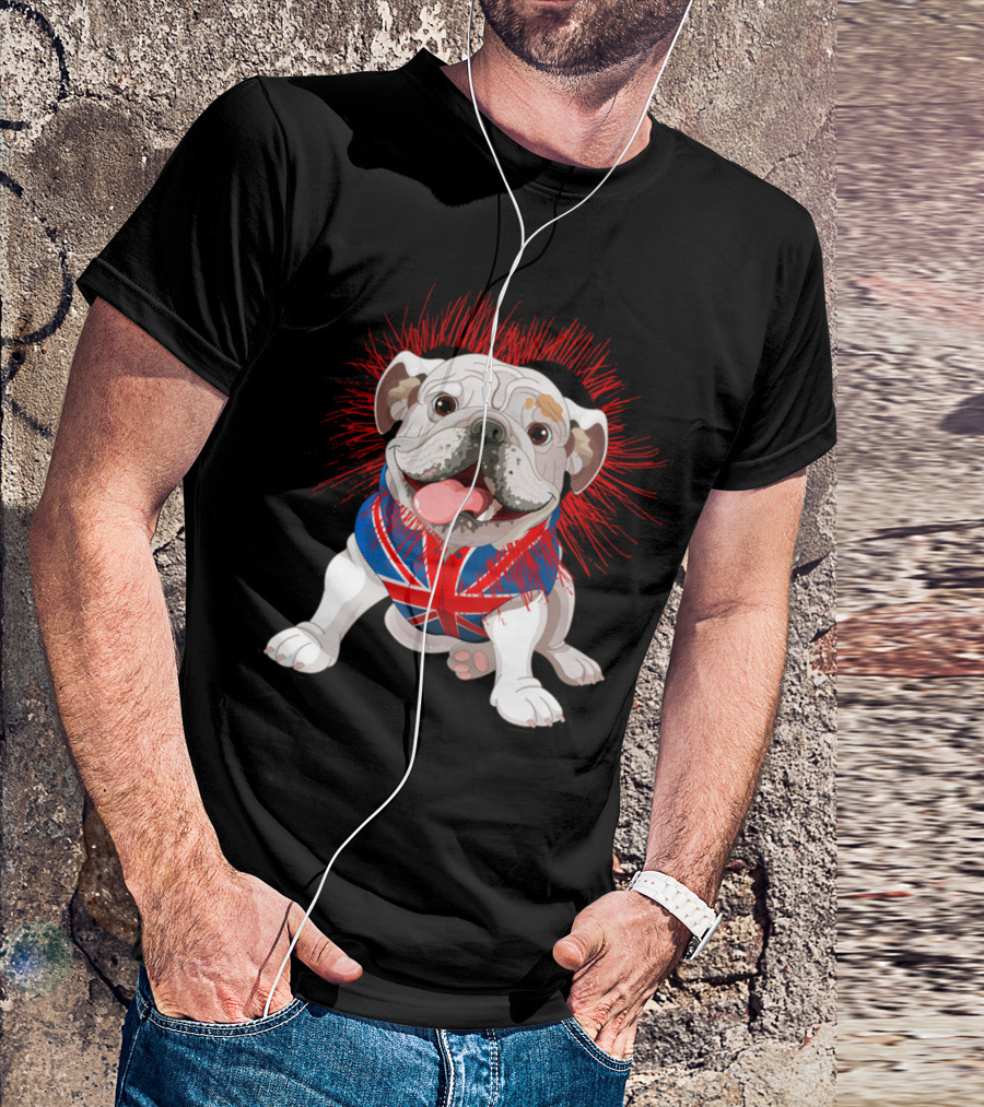 English Bulldog Wearing Union Jack Sweater With Bold Red Accents T-Shirt