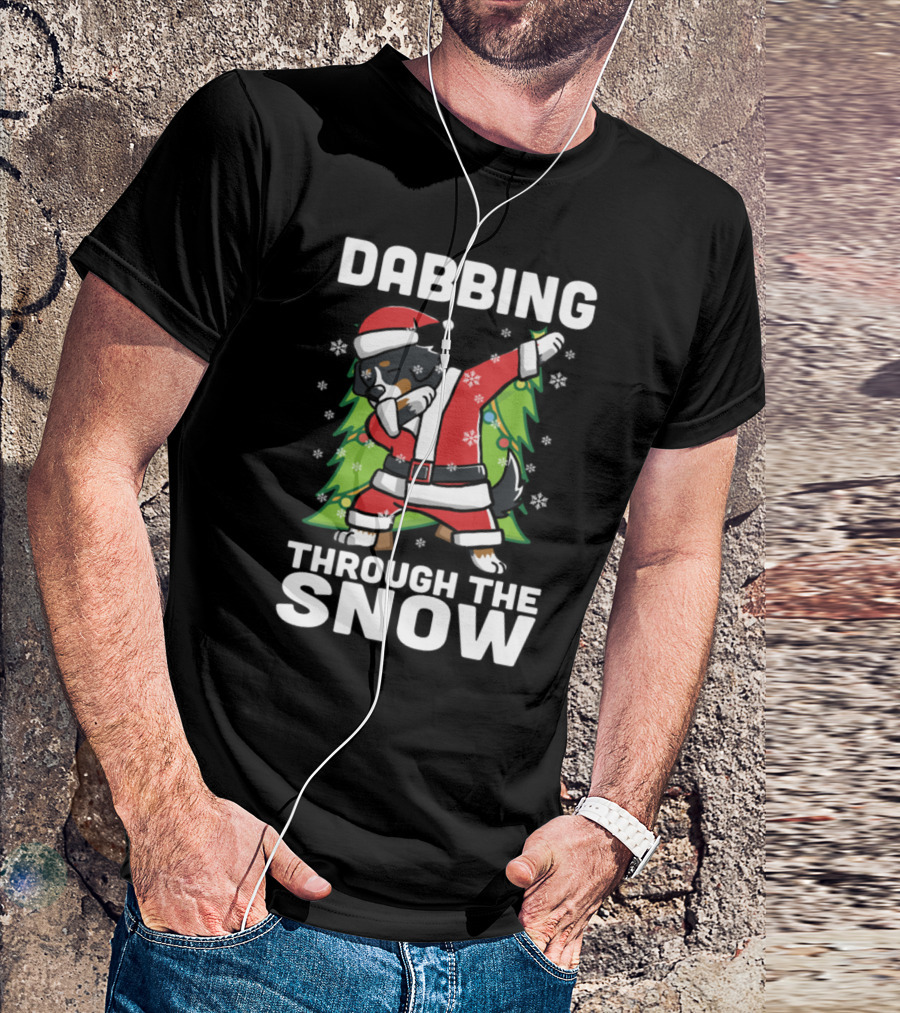 Bernese Mountain Dog Santa Dabbing Through The Snow Christmas T-Shirt