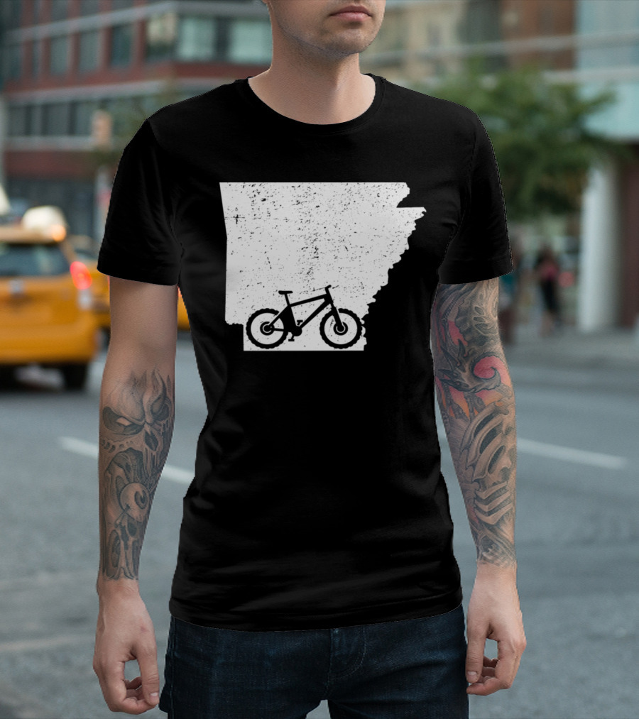 Arkansas State Silhouette With Mountain Bike T-Shirt