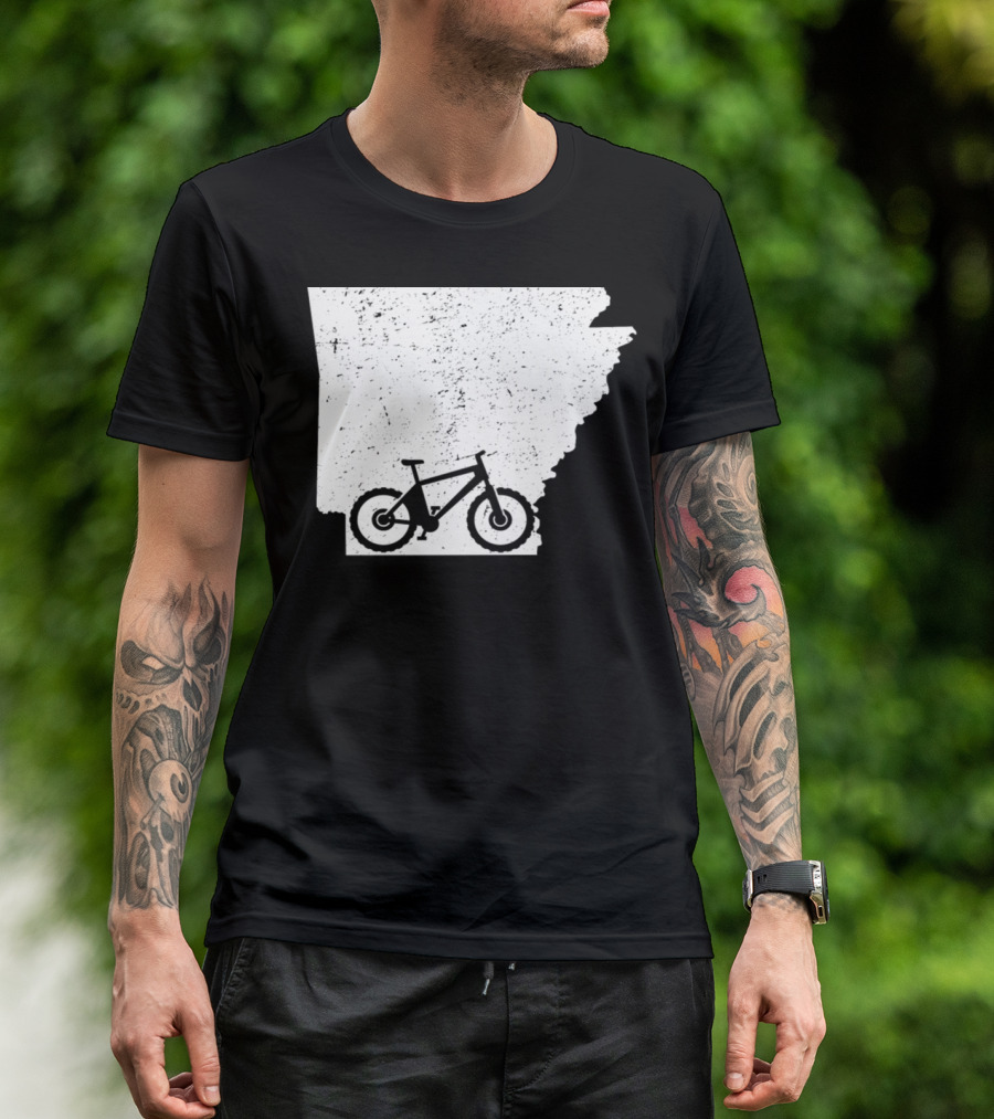 Arkansas State Silhouette With Mountain Bike T-Shirt