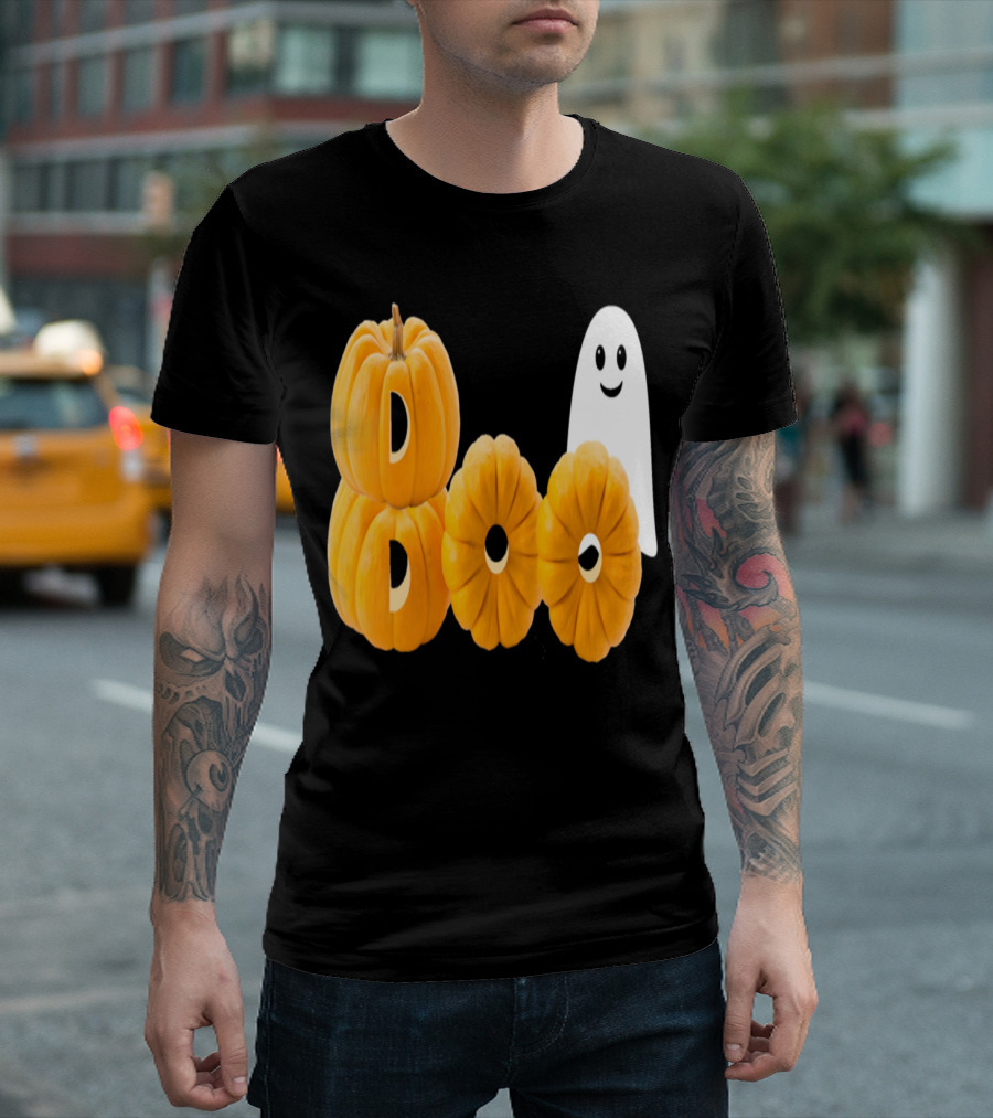 Funny Boo Pumpkins Ghost Stacked Smiling Halloween T-Shirt