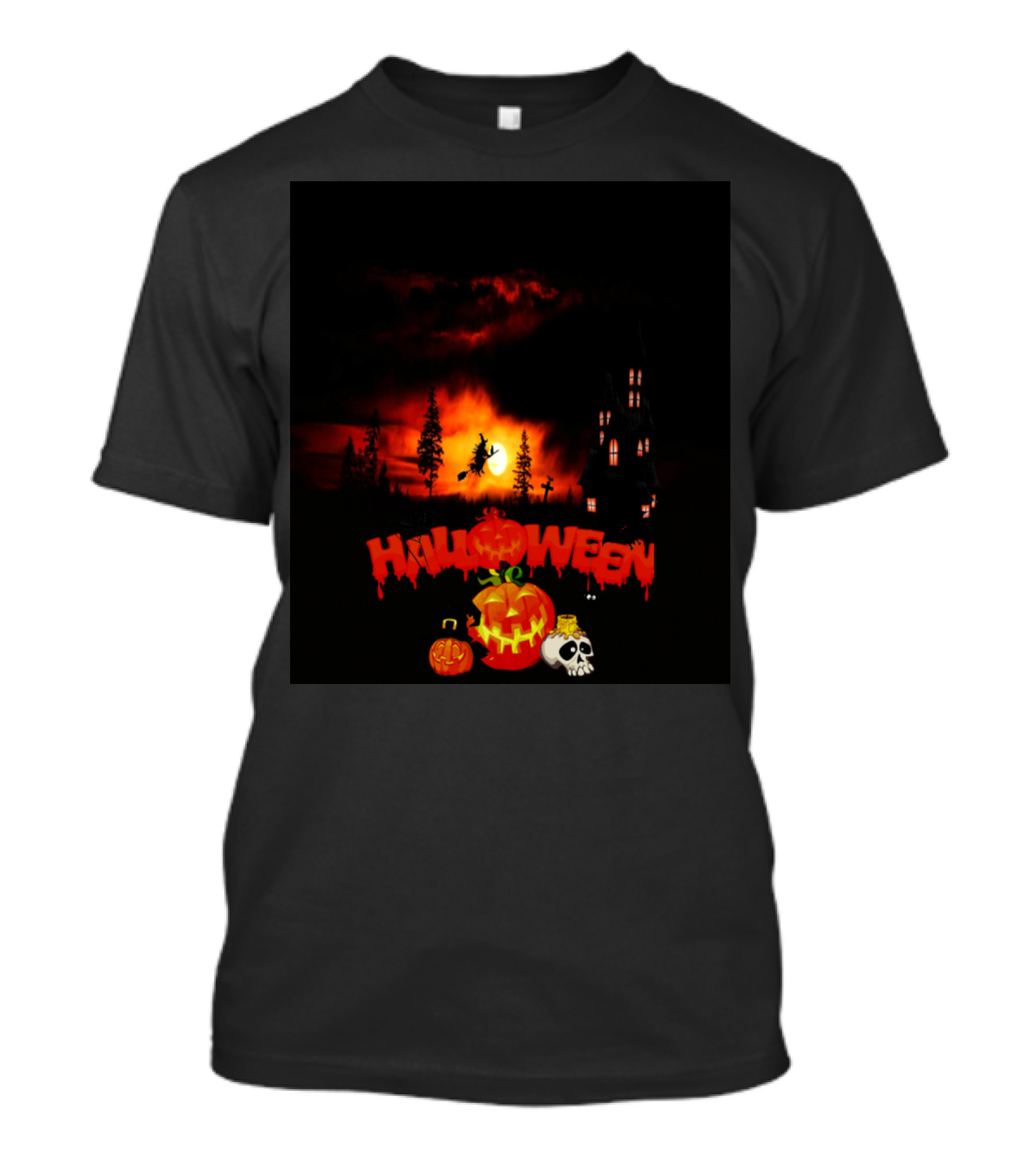 Halloween Pumpkin Witch With Haunted House And Skull T-Shirt