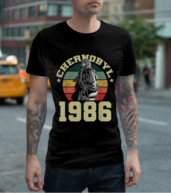 Chernobyl 1986 Vintage Gas Mask Retro Stripes T-Shirt