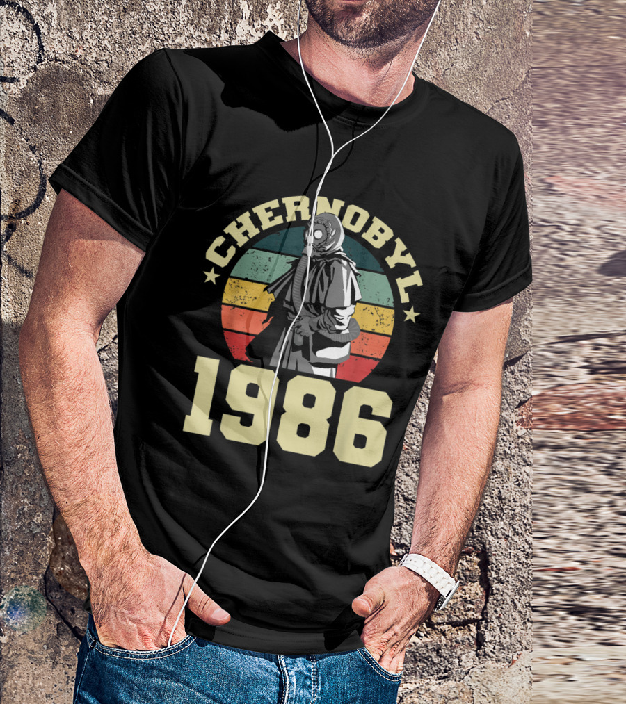 Chernobyl 1986 Vintage Gas Mask Retro Stripes T-Shirt