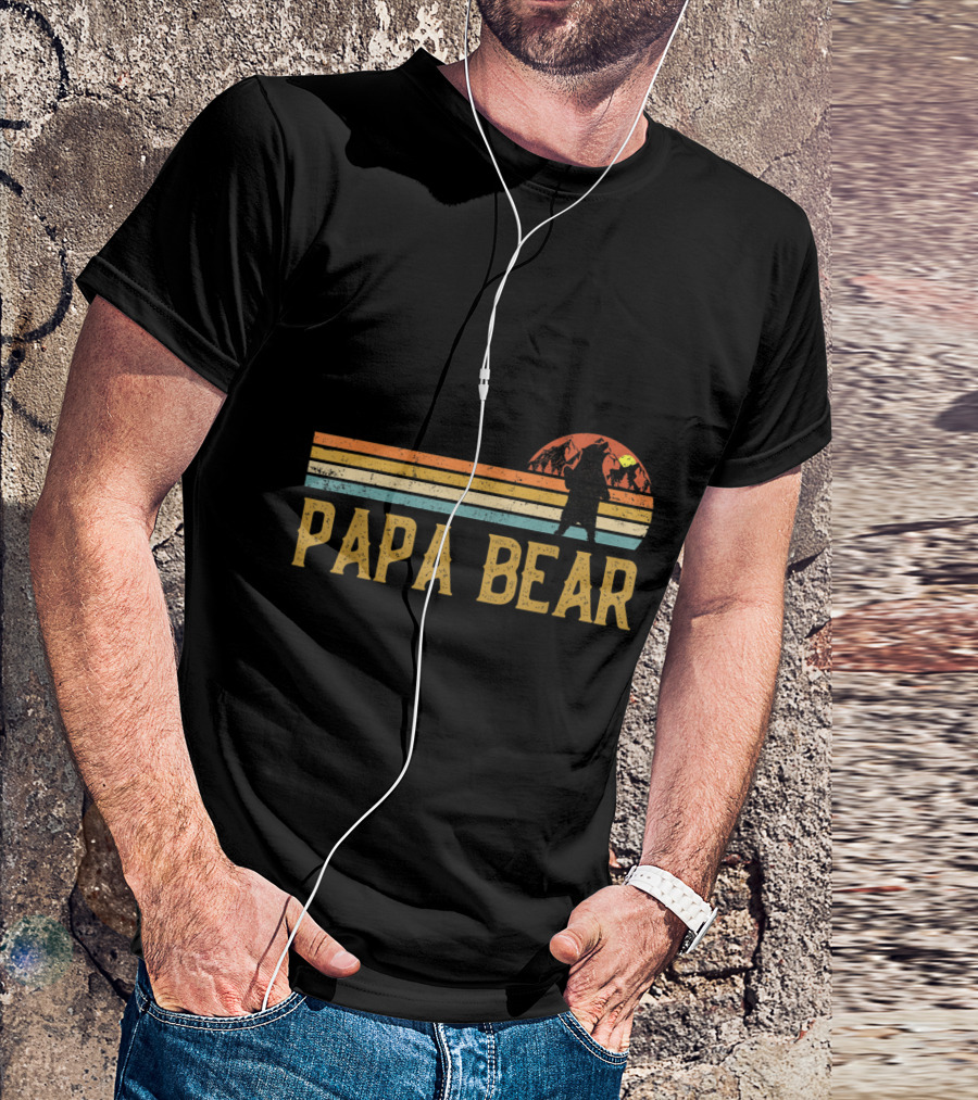 Papa Bear Vintage Sunset Bear T-Shirt