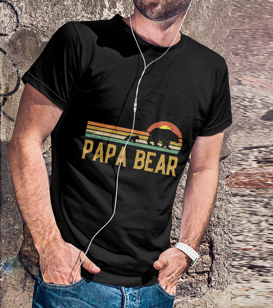 Vintage Papa Bear Daddy Retro Sunset Wildling Dad Bear 2Klog T-Shirt