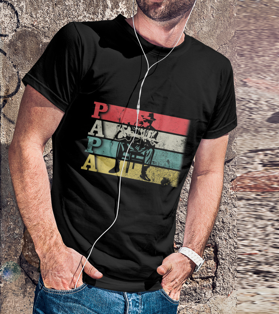 Papa Vintage Acoustic Guitar Dadfathers Day Funny T-Shirt