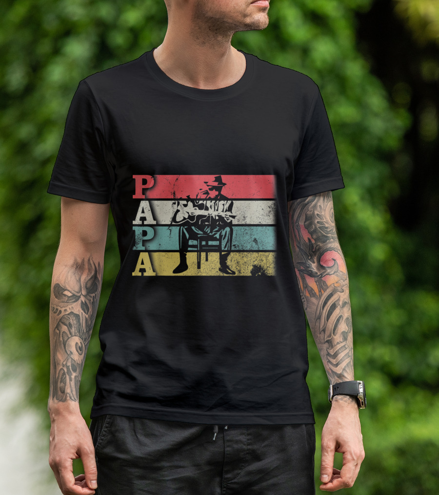 Papa Vintage Acoustic Guitar Dadfathers Day Funny T-Shirt