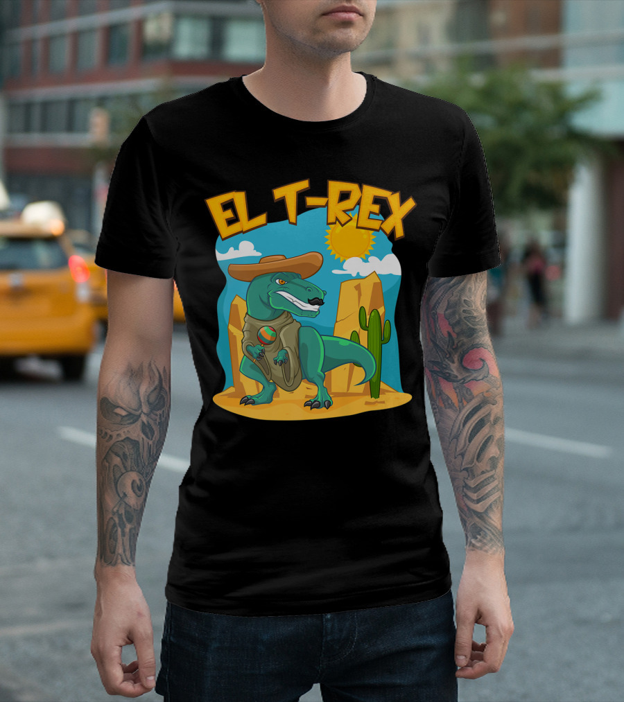 EL T-REX Mexican Dinosaur Cinco De Mayo Cactus Desert Sun Sombrero T-Shirt