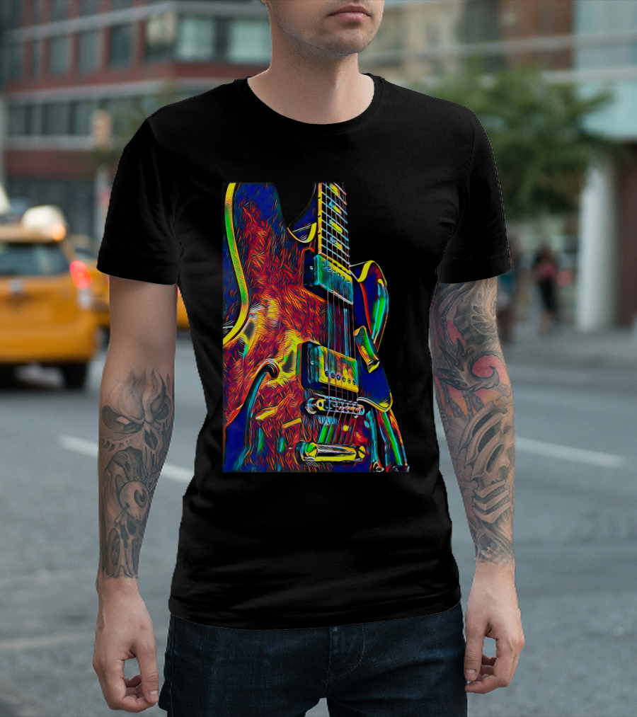 Electric Guitar Psychedelic Color Art Musician T-Shirt