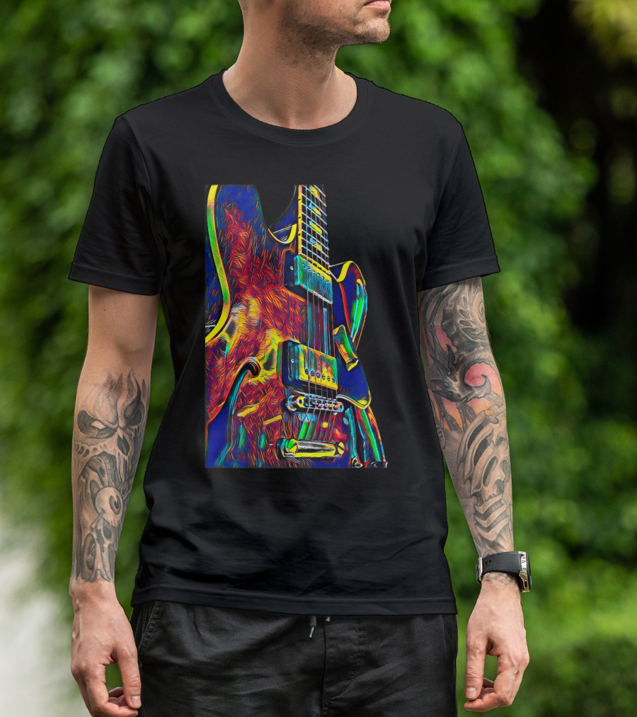 Electric Guitar Psychedelic Color Art Musician T-Shirt