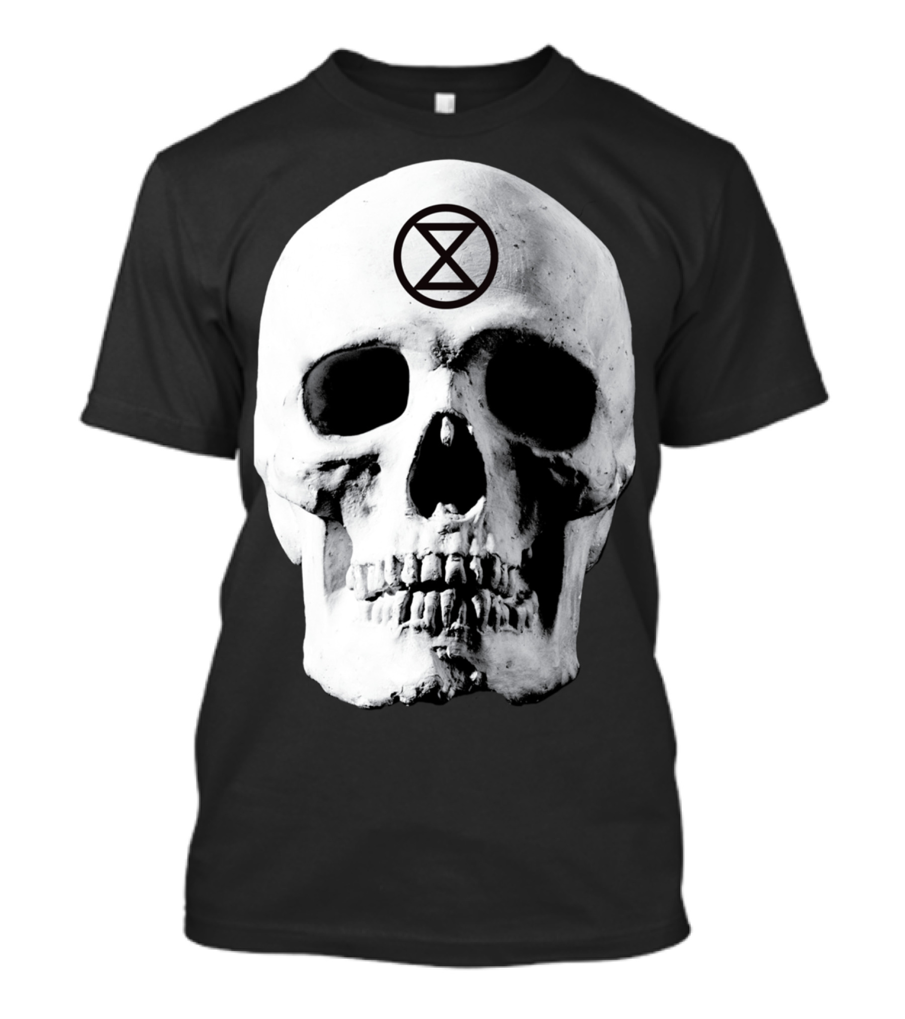 Extinction Rebellion Skull With Hourglass Symbol In Deadly Warning T-Shirt