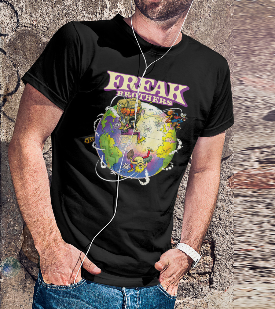Freak Brothers Globe Trottin' Comic Characters Around The World T-Shirt