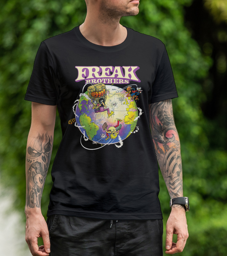 Freak Brothers Globe Trottin' Comic Characters Around The World T-Shirt