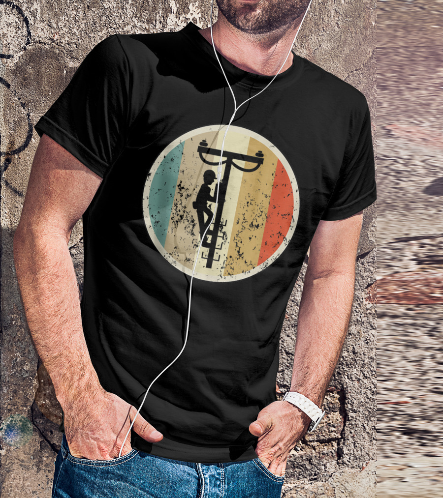 High Voltage Electrician Climbing Power Pole Retro Vintage Electrical T-Shirt