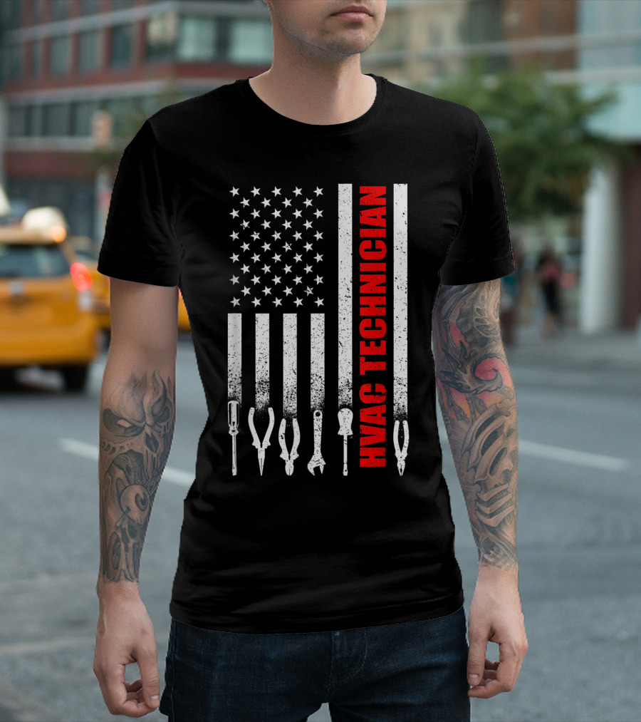 Hvac Technician American Flag with Tools T-Shirt