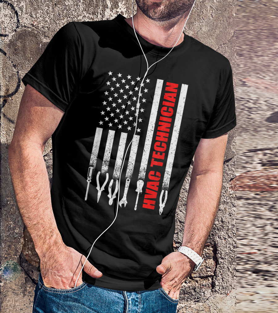Hvac Technician American Flag With Tools T-Shirt