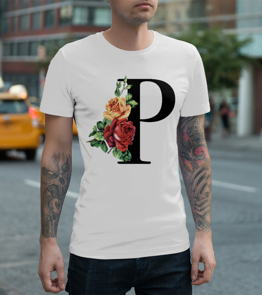 P Monogram Rose Floral Initial T-Shirt