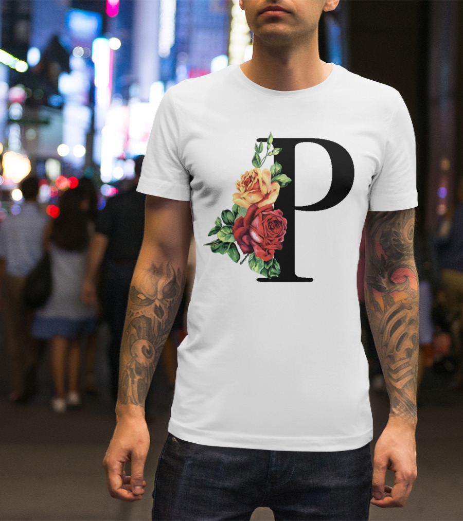 P Monogram Rose Floral Initial T-Shirt