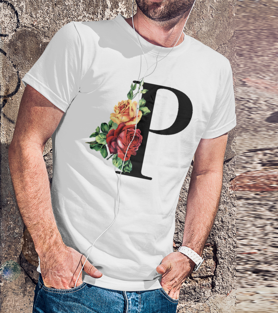 P Monogram Rose Floral Initial T-Shirt
