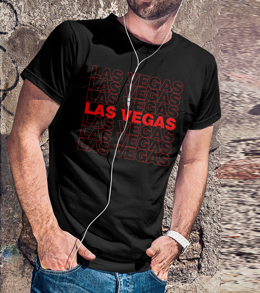 Las Vegas Thank You Bag Style Nostalgic Bold Red And Black Text Repetition T-Shirt