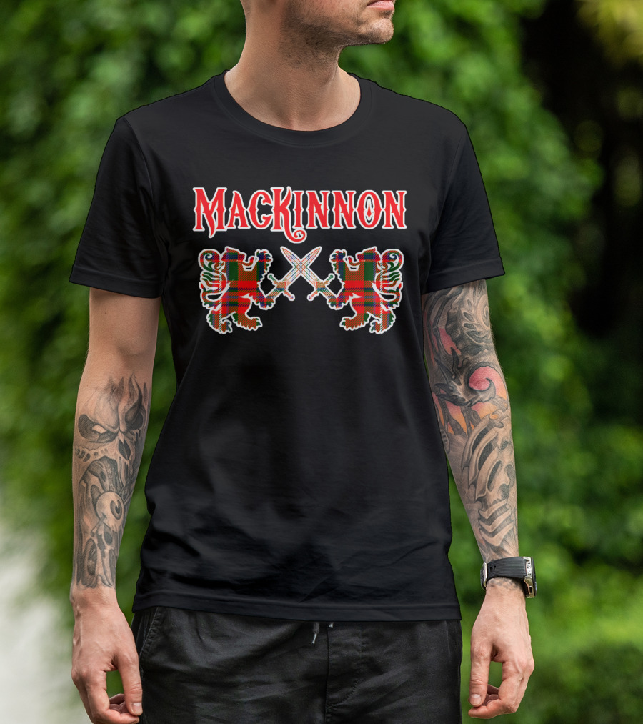 Mackinnon Scottish Clan Tartan Lions And Swords T-Shirt