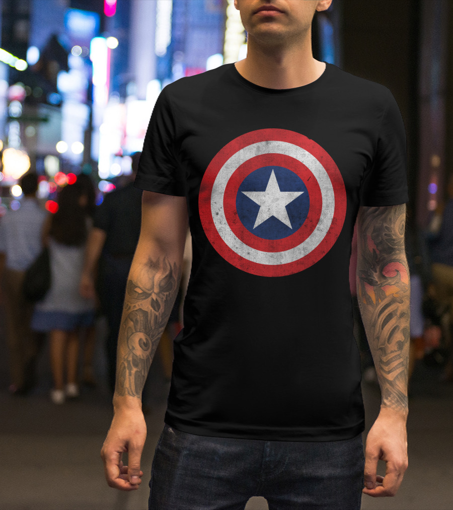Marvel Captain America Classic Shield Iconic Symbol Red White Blue T-Shirt