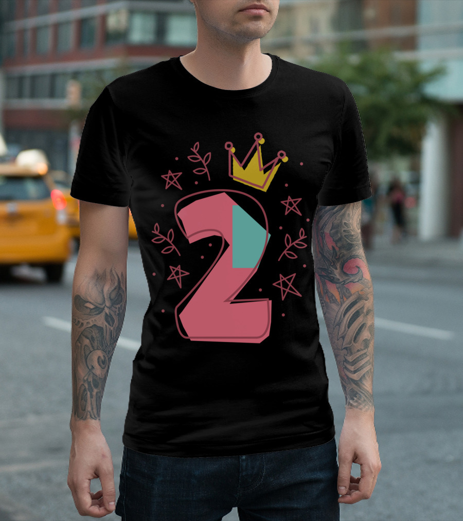 Princess 2Nd Birthday for Two Years Old with Crown and Stars T-Shirt