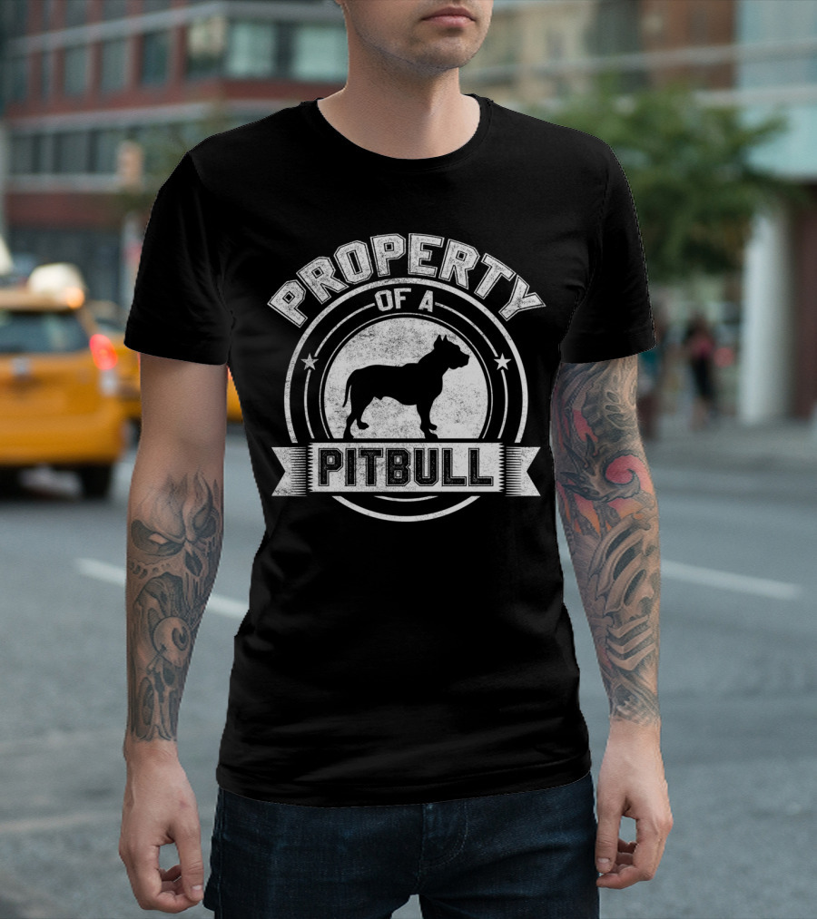 Property Of A Pitbull Bold Vintage Style Circular Emblem T-Shirt