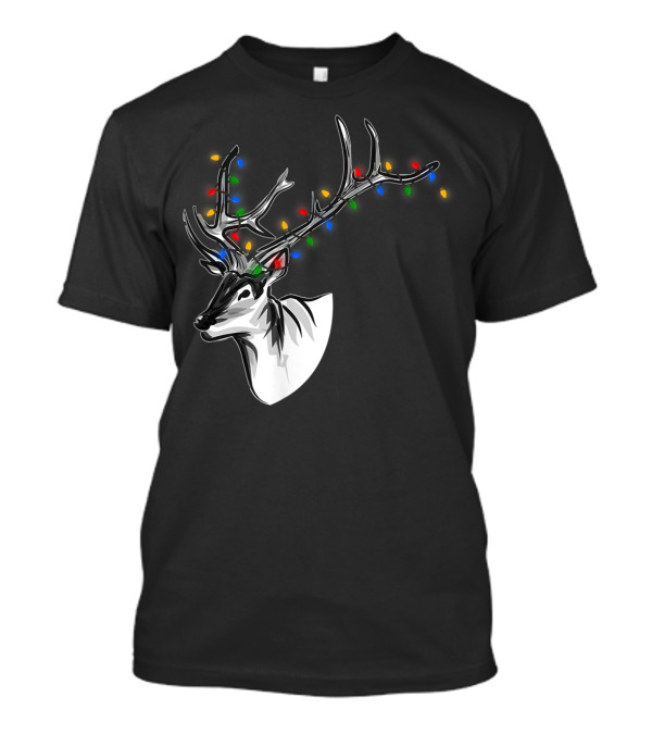 Reindeer Christmas Lights Funny Animal Decorated Antlers Festive Humor T-Shirt
