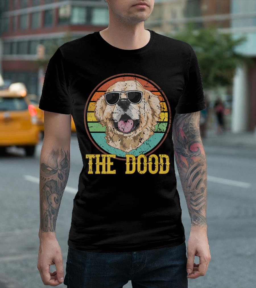 Retro Vintage Goldendoodle The Dood Dog Lovers Sunglasses Stripes T-Shirt