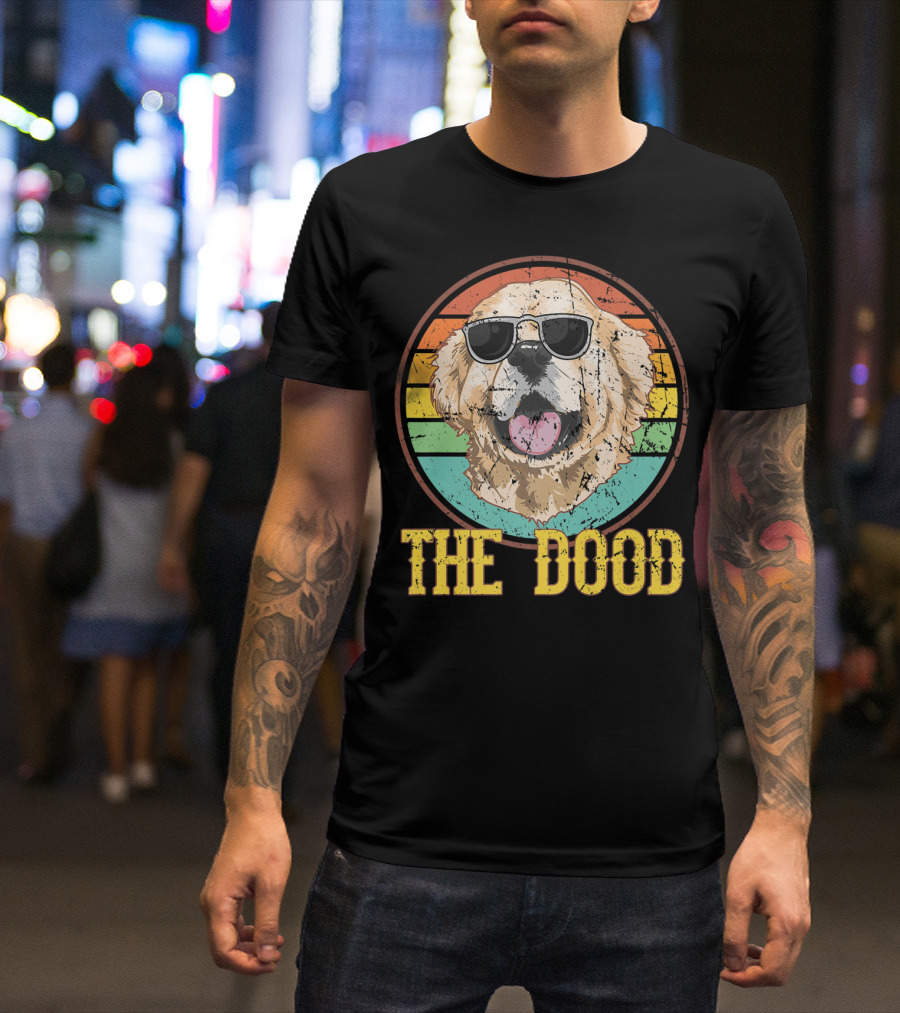 Retro Vintage Goldendoodle The Dood Dog Lovers Sunglasses Stripes T-Shirt