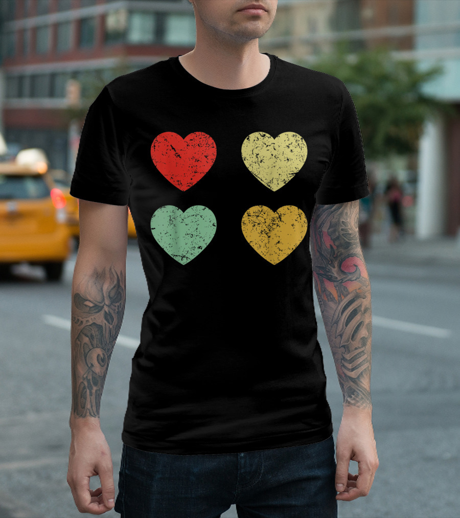 Retro Vintage Grunge Hearts Valentines Day T-Shirt