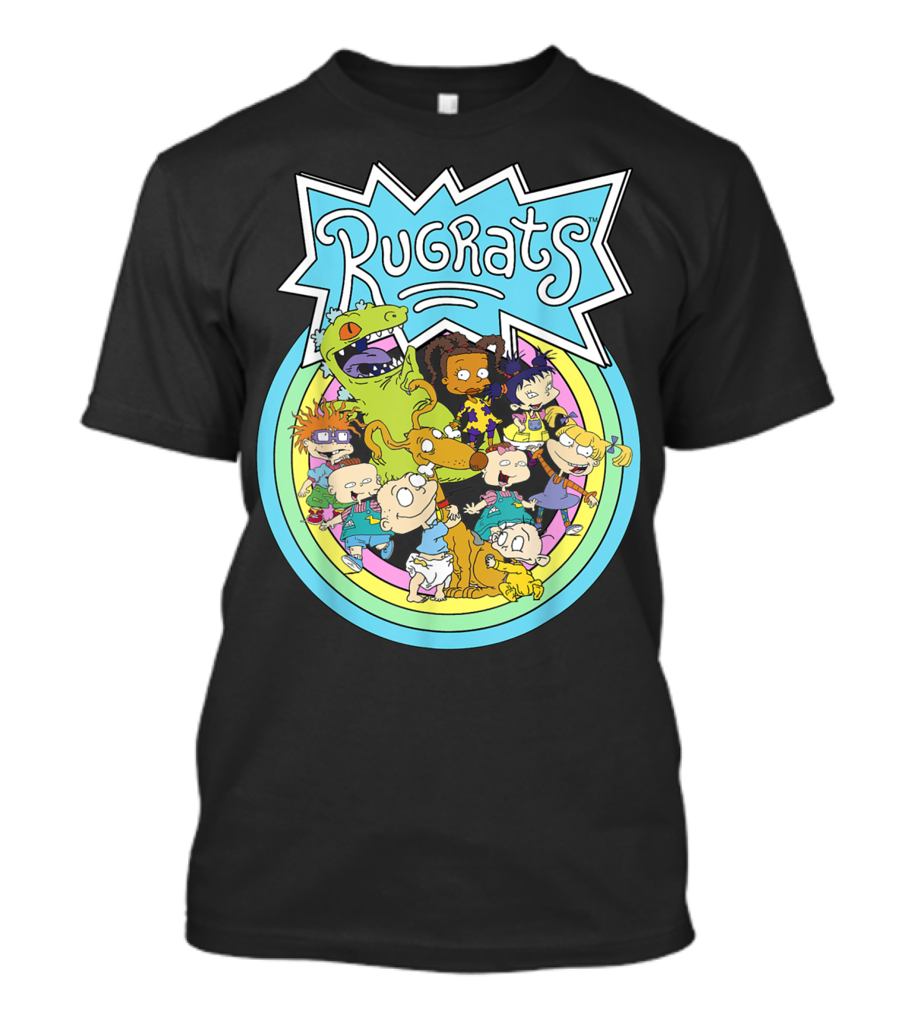 Rugrats Group Characters With Rainbow Circles Classic Title T-Shirt