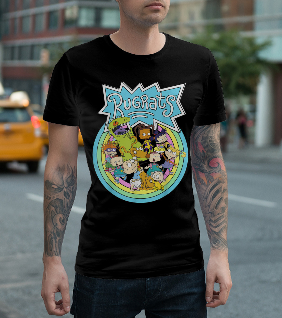 Rugrats Group Characters with Rainbow Circles Classic Title T-Shirt