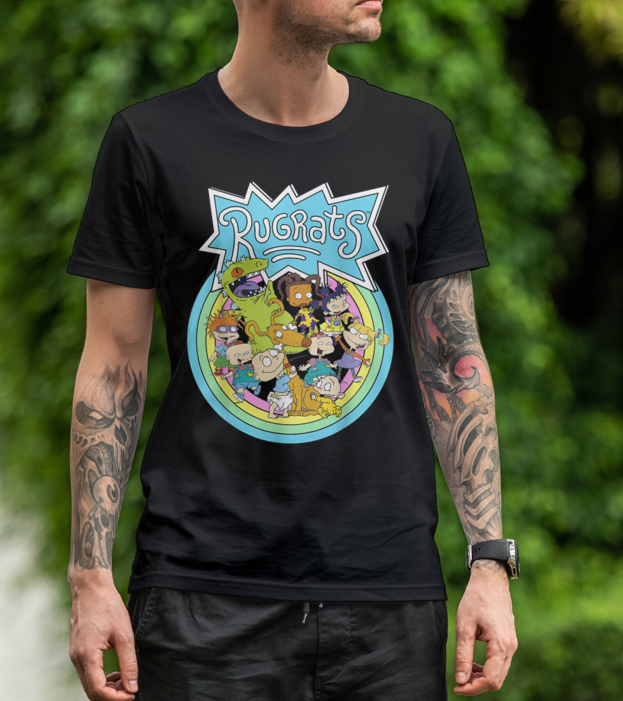 Rugrats Group Characters With Rainbow Circles Classic Title T-Shirt