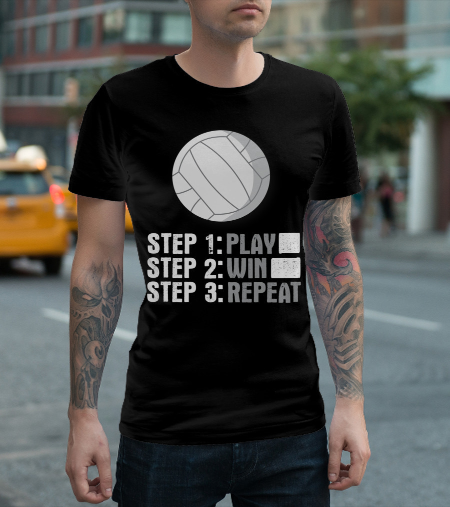 Step 1 2 3 Play Win Repeat Volleyball Athlete 7Q T-Shirt