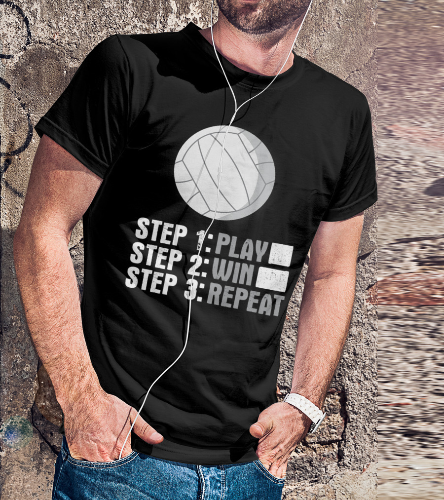Step 1 2 3 Play Win Repeat Volleyball Athlete 7Q T-Shirt