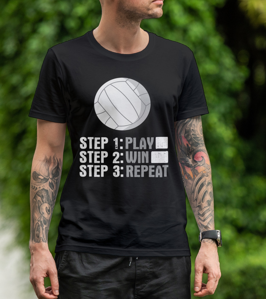 Step 1 2 3 Play Win Repeat Volleyball Athlete 7Q T-Shirt